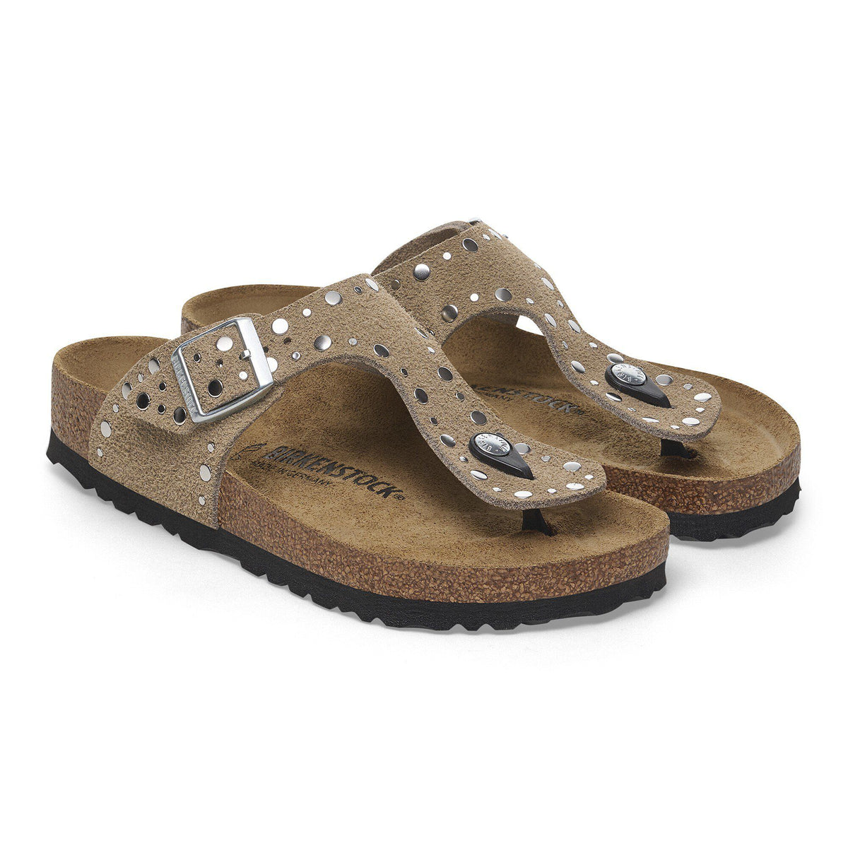 Gizeh Rivets Suede Leather in Color Taupe | Birkenstock