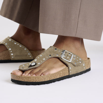 Gizeh Rivets Suede Leather in Color Taupe | Birkenstock