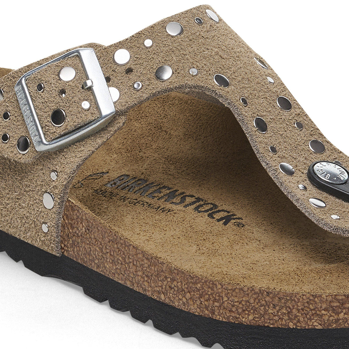 Gizeh Rivets Suede Leather in Color Taupe | Birkenstock
