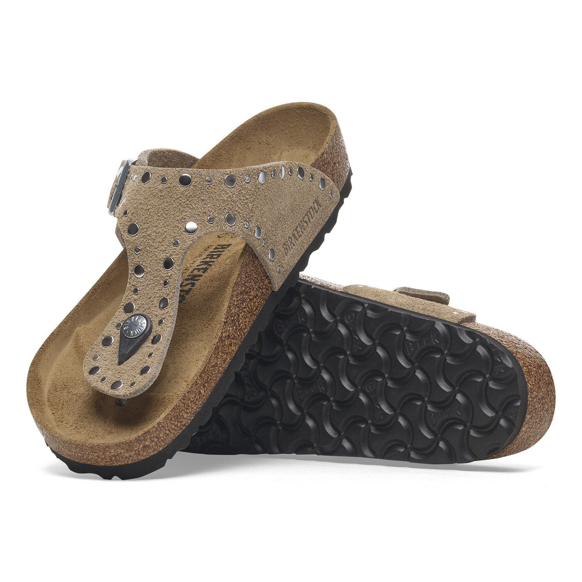 Gizeh Rivets Suede Leather in Color Taupe | Birkenstock