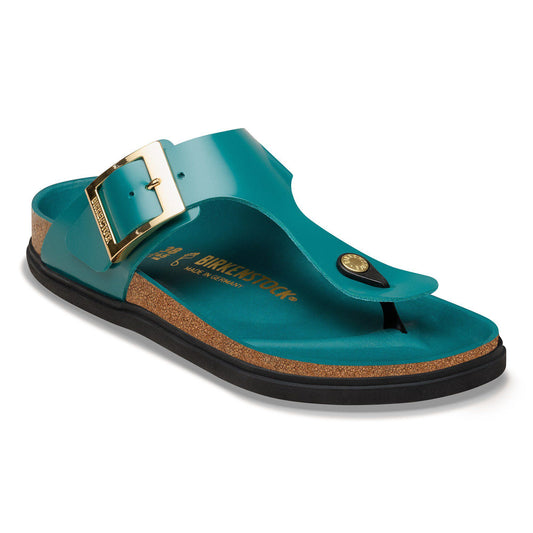 Gizeh Droplet Buckle Natural Leather Patent in Color High-Shine Dark Teal | Birkenstock
