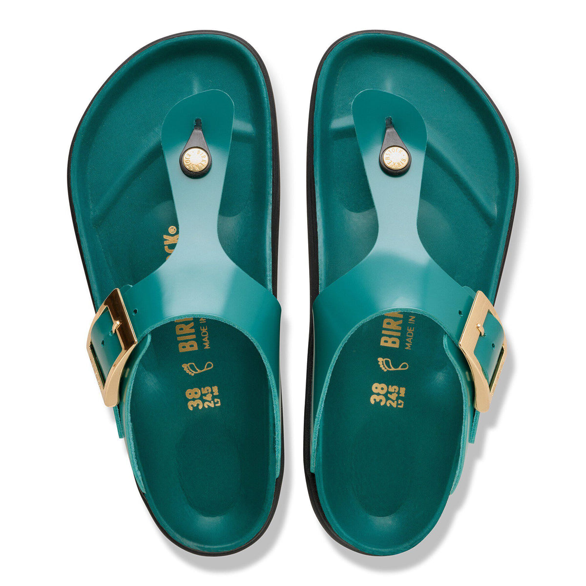Gizeh Droplet Buckle Natural Leather Patent in Color High-Shine Dark Teal | Birkenstock