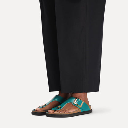 Gizeh Droplet Buckle Natural Leather Patent in Color High-Shine Dark Teal | Birkenstock