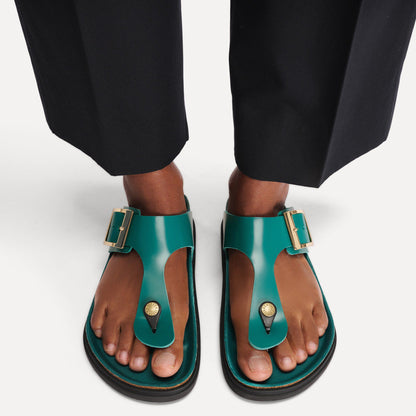 Gizeh Droplet Buckle Natural Leather Patent in Color High-Shine Dark Teal | Birkenstock