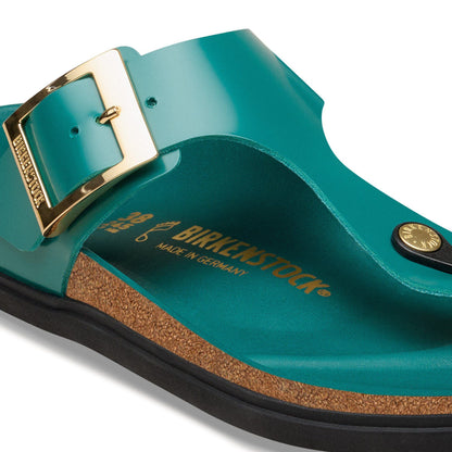 Gizeh Droplet Buckle Natural Leather Patent in Color High-Shine Dark Teal | Birkenstock