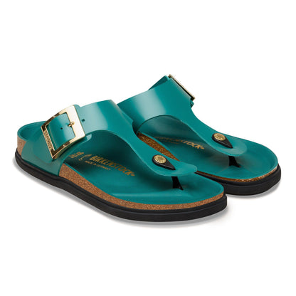 Gizeh Droplet Buckle Natural Leather Patent in Color High-Shine Dark Teal | Birkenstock