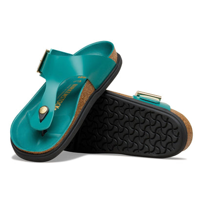 Gizeh Droplet Buckle Natural Leather Patent in Color High-Shine Dark Teal | Birkenstock