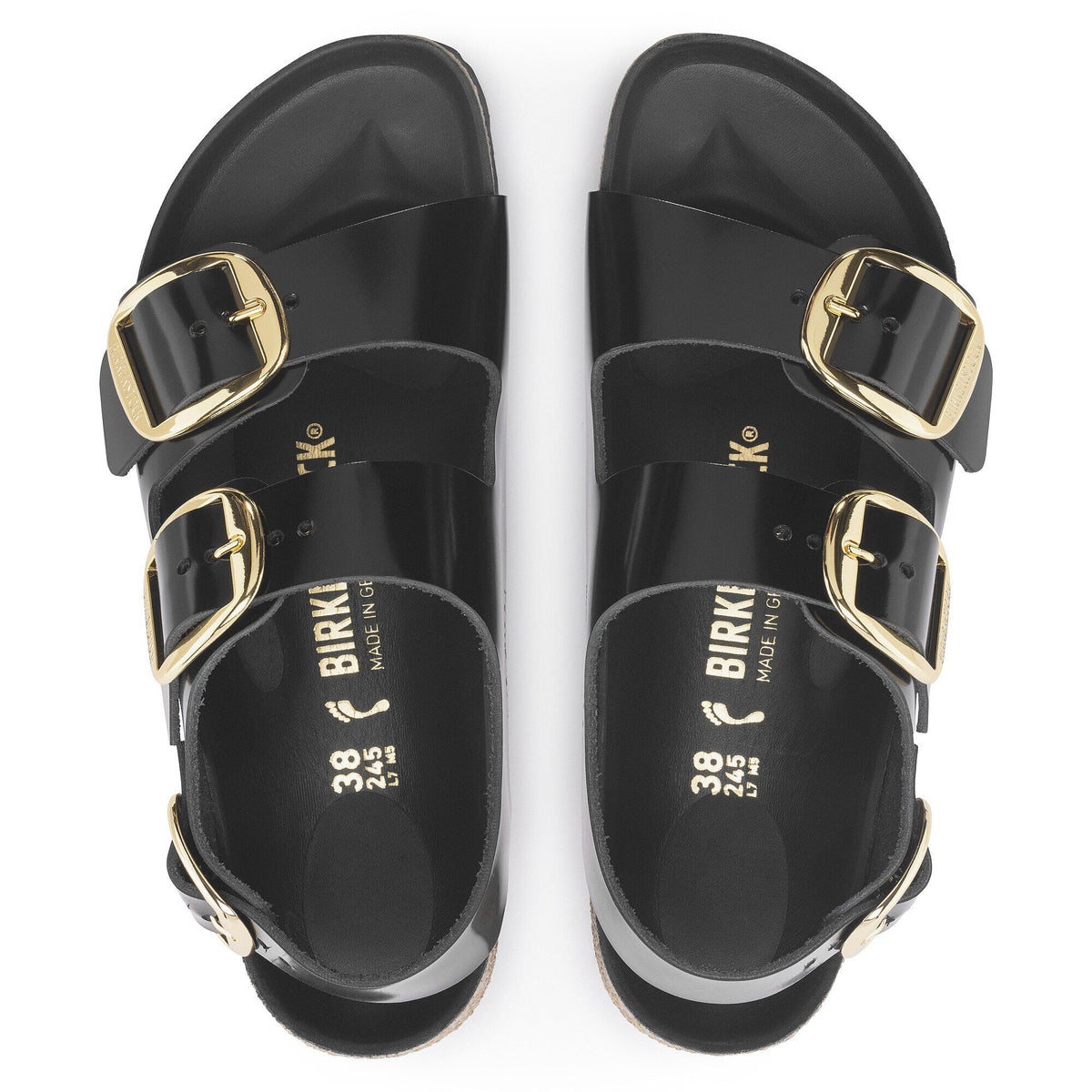 Milano Big Buckle Natural Leather Patent in Color High Shine Black | Birkenstock