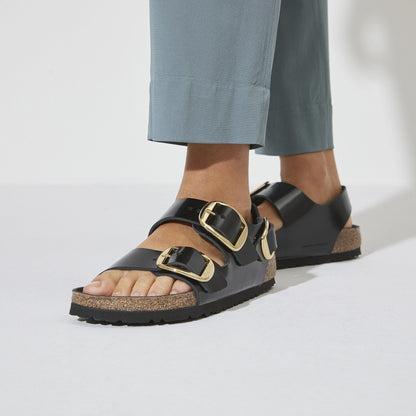 Milano Big Buckle Natural Leather Patent in Color High Shine Black | Birkenstock