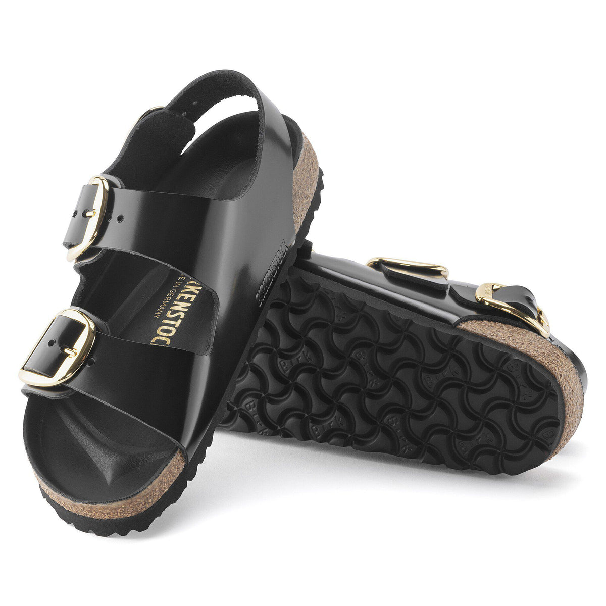Milano Big Buckle Natural Leather Patent in Color High Shine Black | Birkenstock