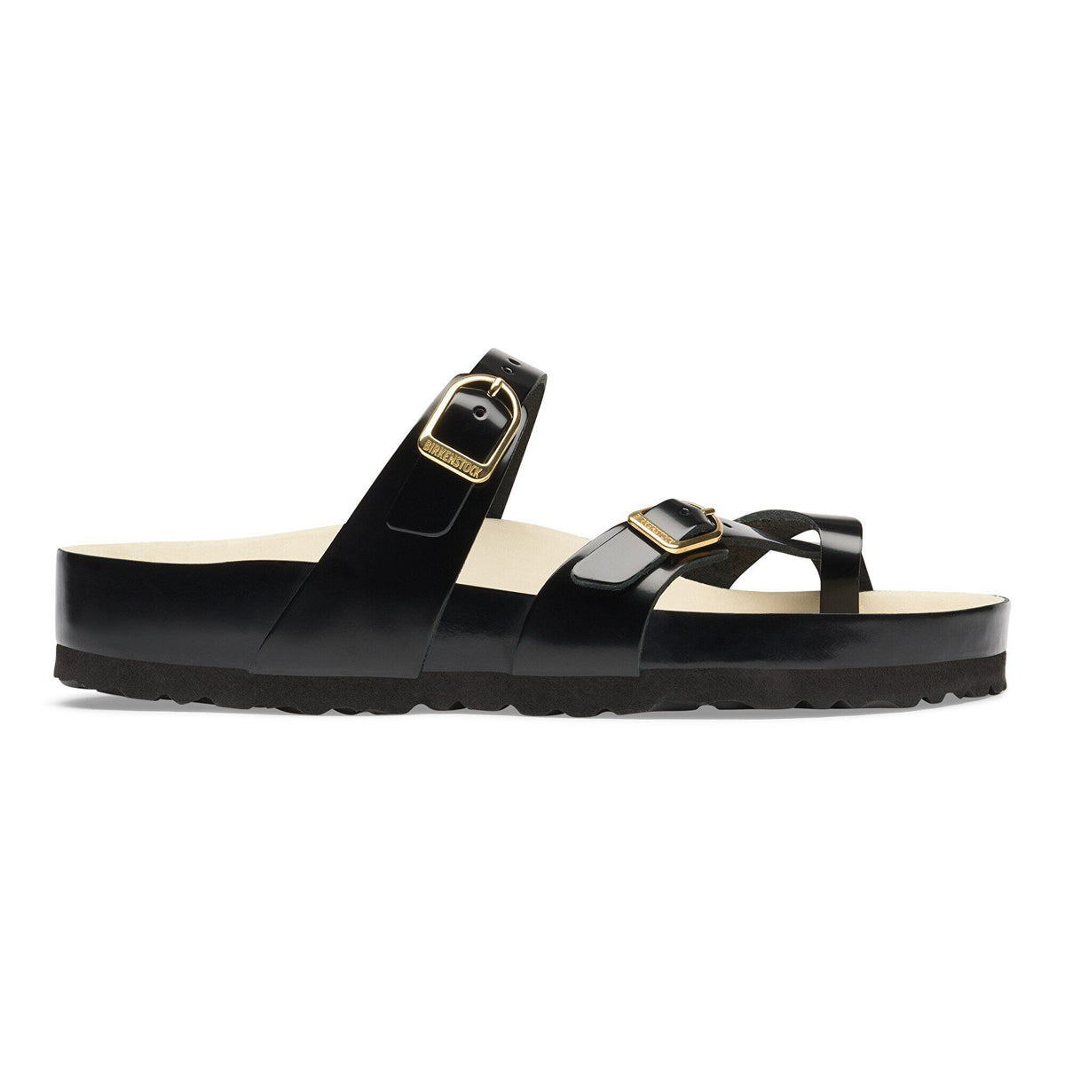 Mayari Natural Leather Patent in Color High-Shine Black/Ecru | Birkenstock