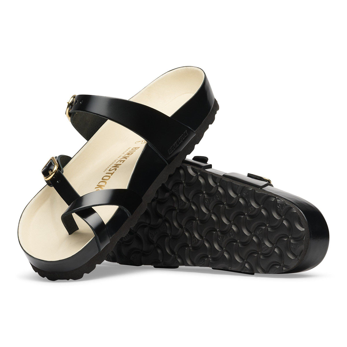 Mayari Natural Leather Patent in Color High-Shine Black/Ecru | Birkenstock