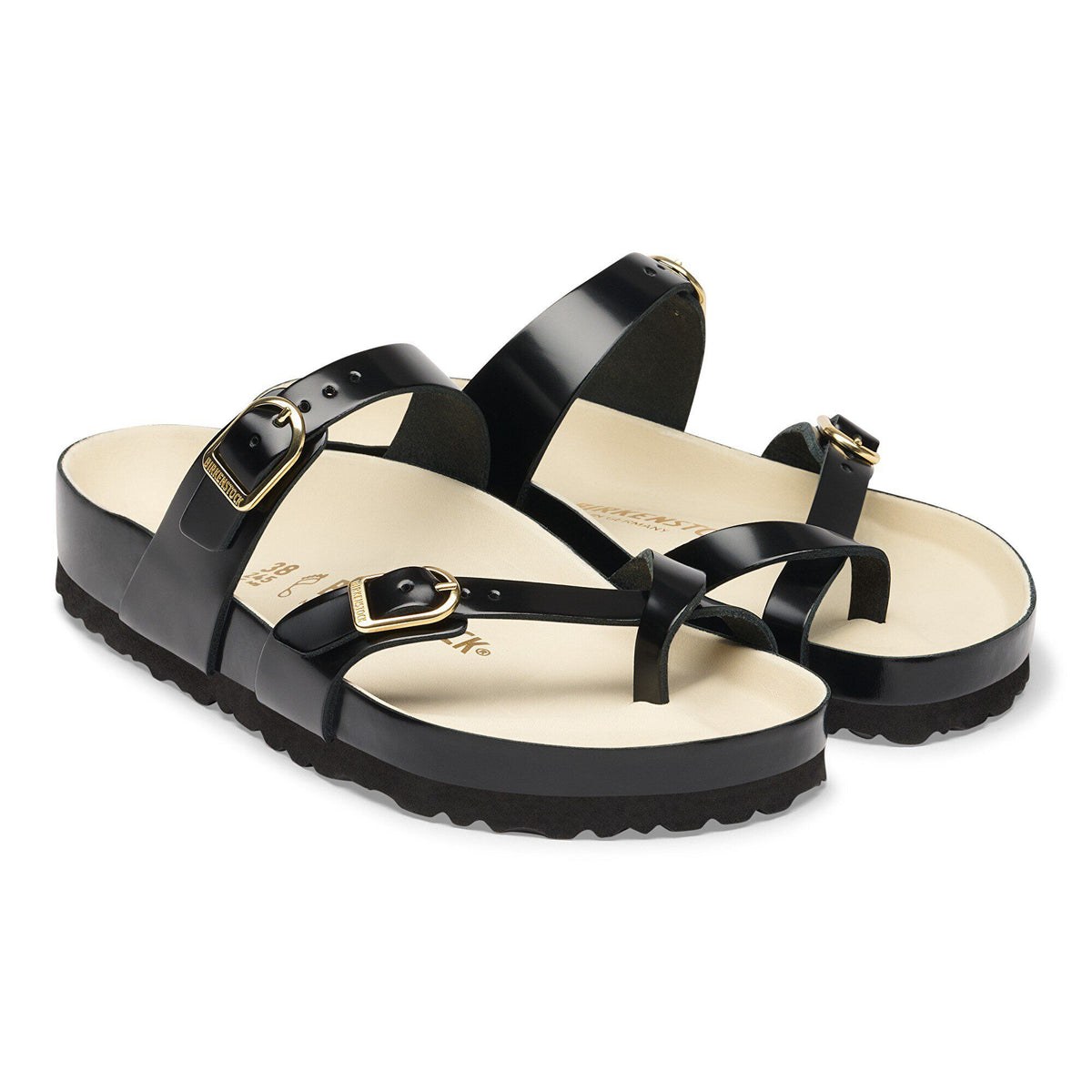 Mayari Natural Leather Patent in Color High-Shine Black/Ecru | Birkenstock