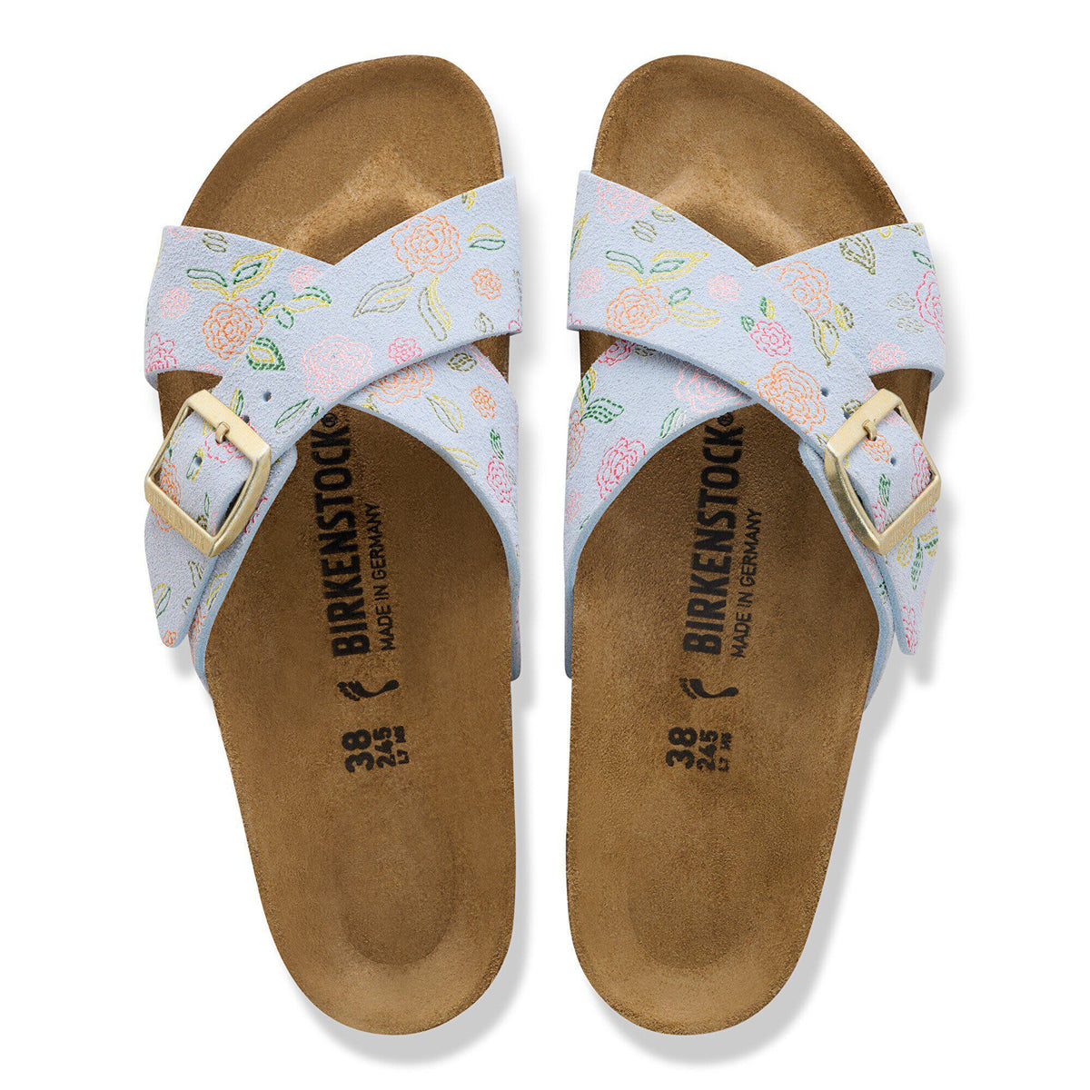 Siena Suede Leather in Color Baby Blue Flower Print | Birkenstock