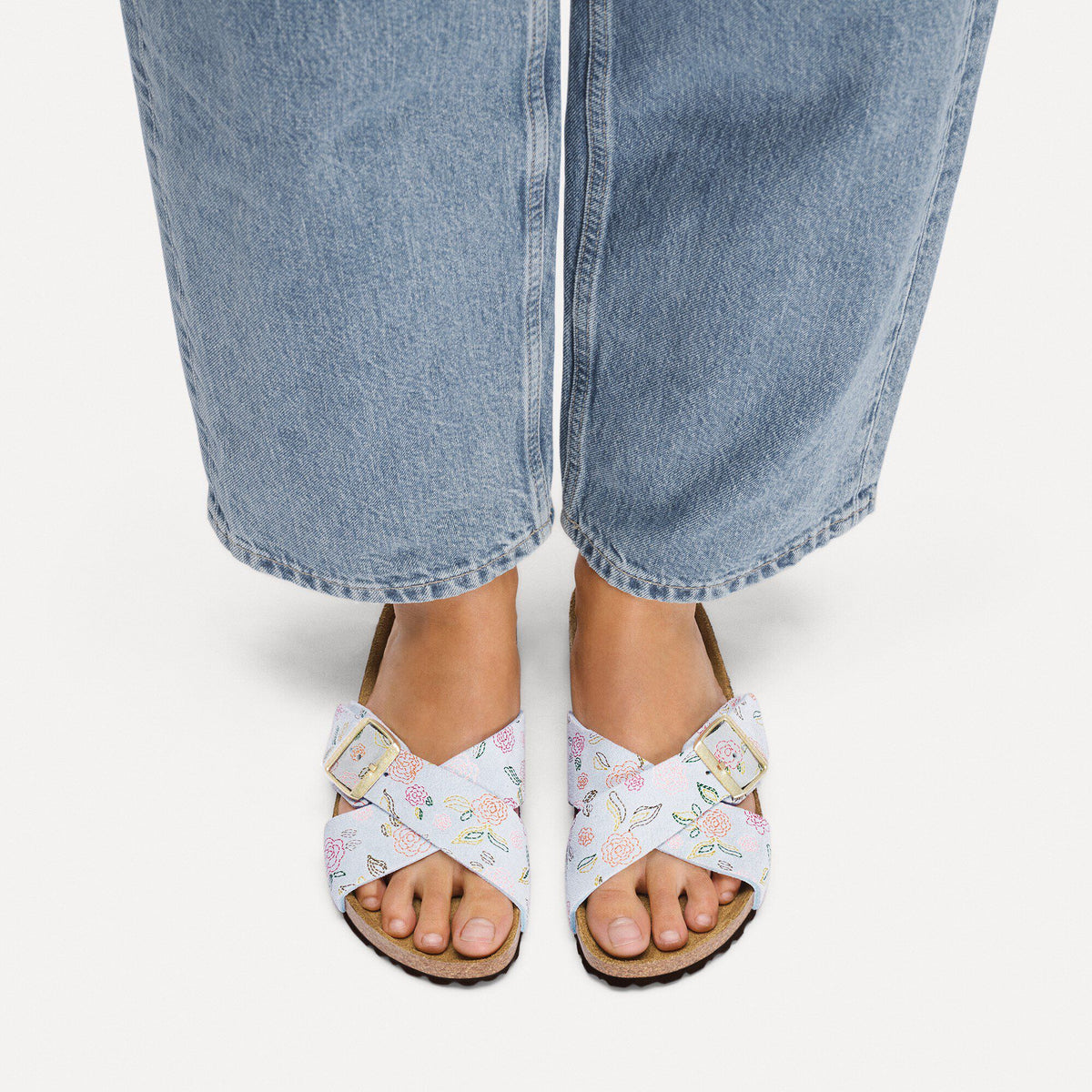 Siena Suede Leather in Color Baby Blue Flower Print | Birkenstock