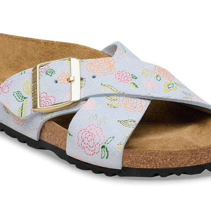 Siena Suede Leather in Color Baby Blue Flower Print | Birkenstock