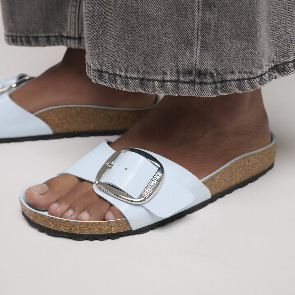 Madrid Big Buckle Natural Leather Patent in Color High Shine Baby Blue | Birkenstock