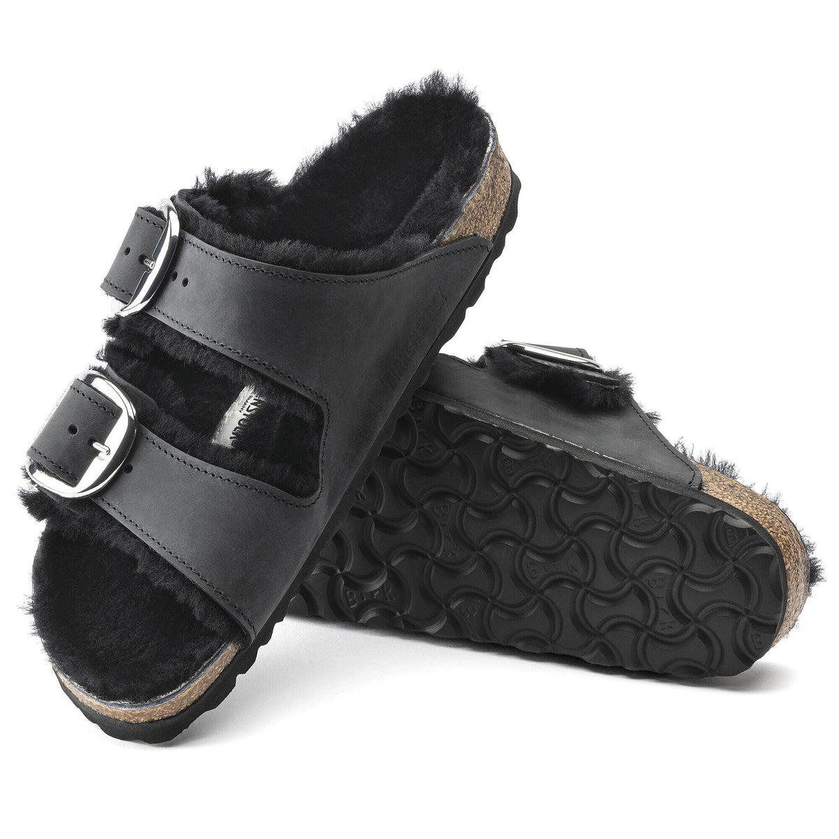 Arizona Big Buckle Shearling Oiled Leather in Color Black | Birkenstock