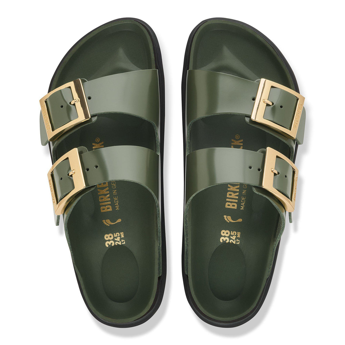 Arizona Droplet Buckle Natural Leather Patent in Color High-Shine Thyme | Birkenstock