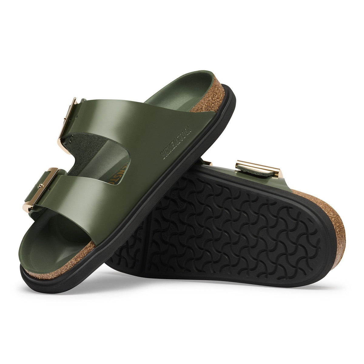 Arizona Droplet Buckle Natural Leather Patent in Color High-Shine Thyme | Birkenstock