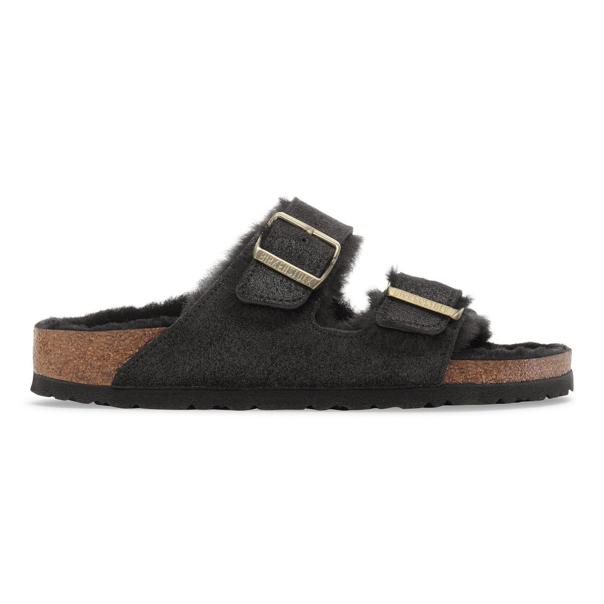 Arizona Shearling Suede Leather-Shearling in Color Black Suede Shimemring | Birkenstock