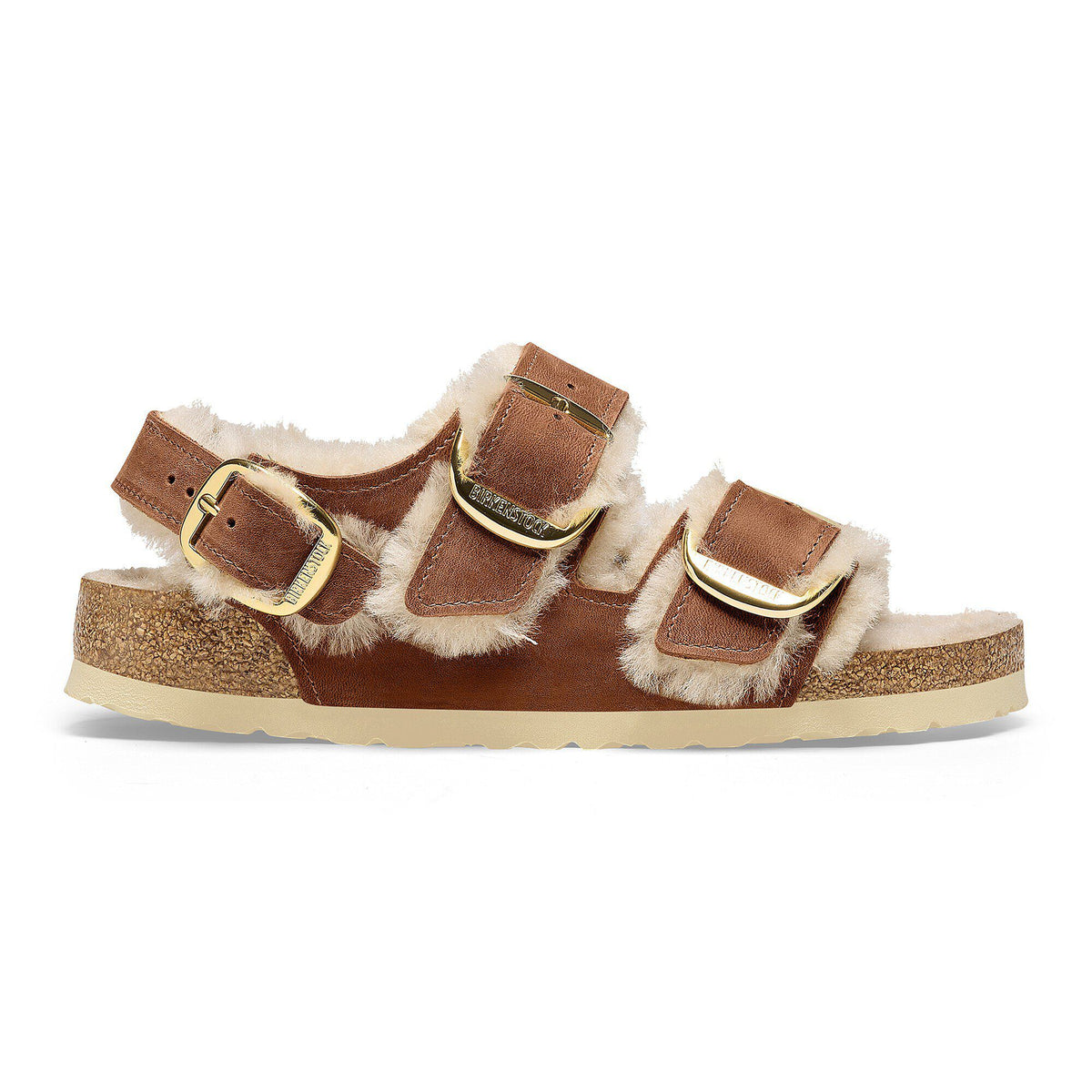 Milano Big Buckle Shearling Oiled Leather in Color Cognac | Birkenstock