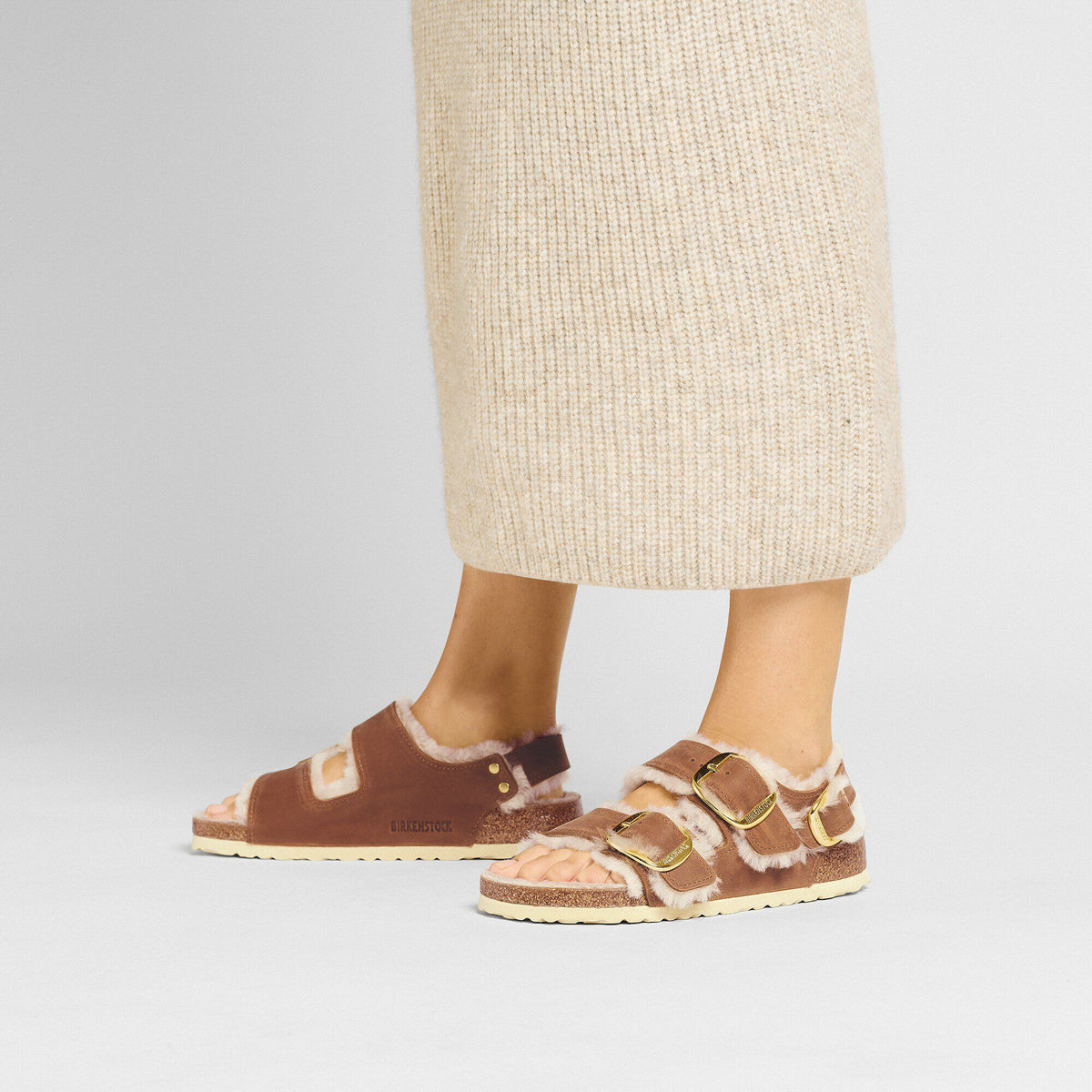 Milano Big Buckle Shearling Oiled Leather in Color Cognac | Birkenstock