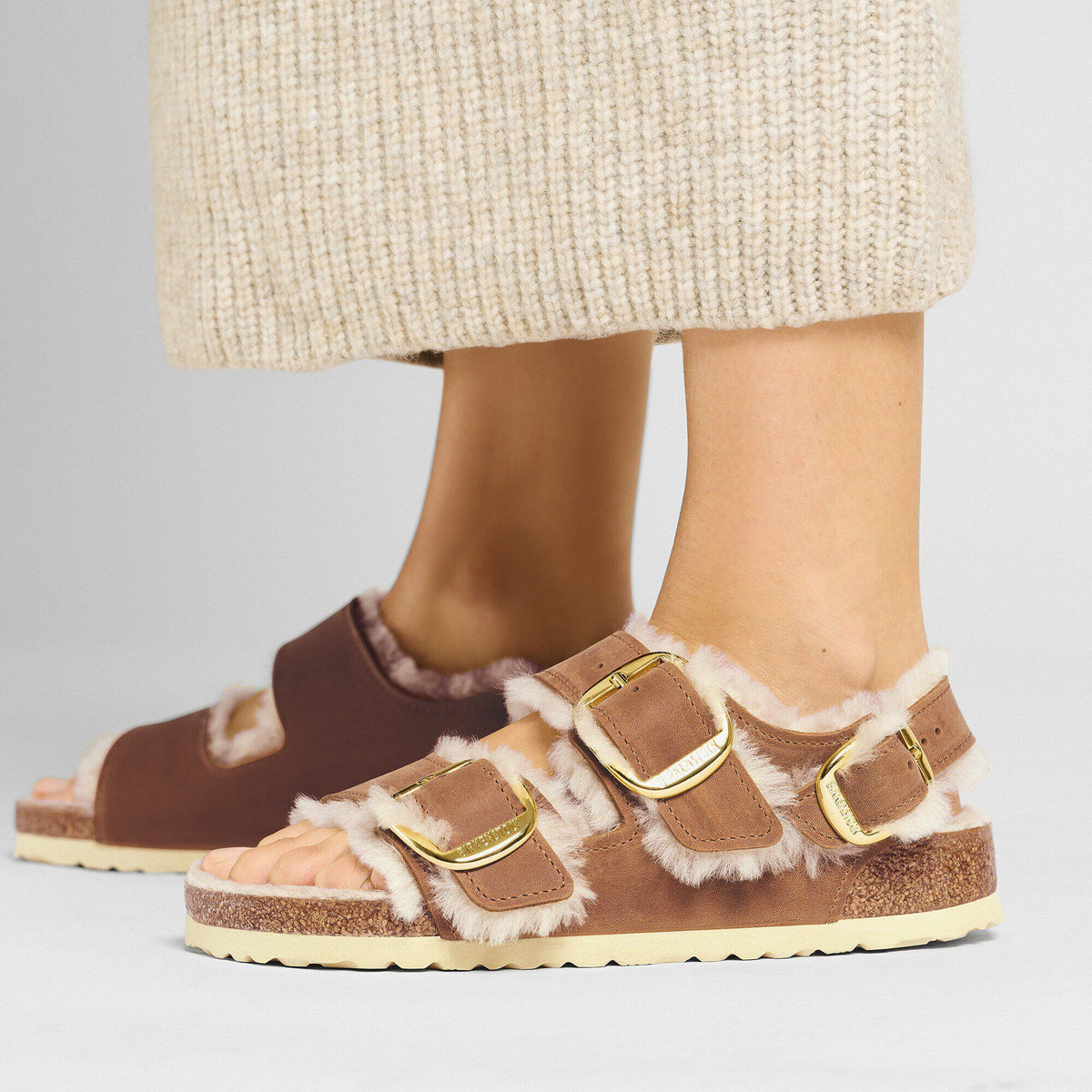Milano Big Buckle Shearling Oiled Leather in Color Cognac | Birkenstock