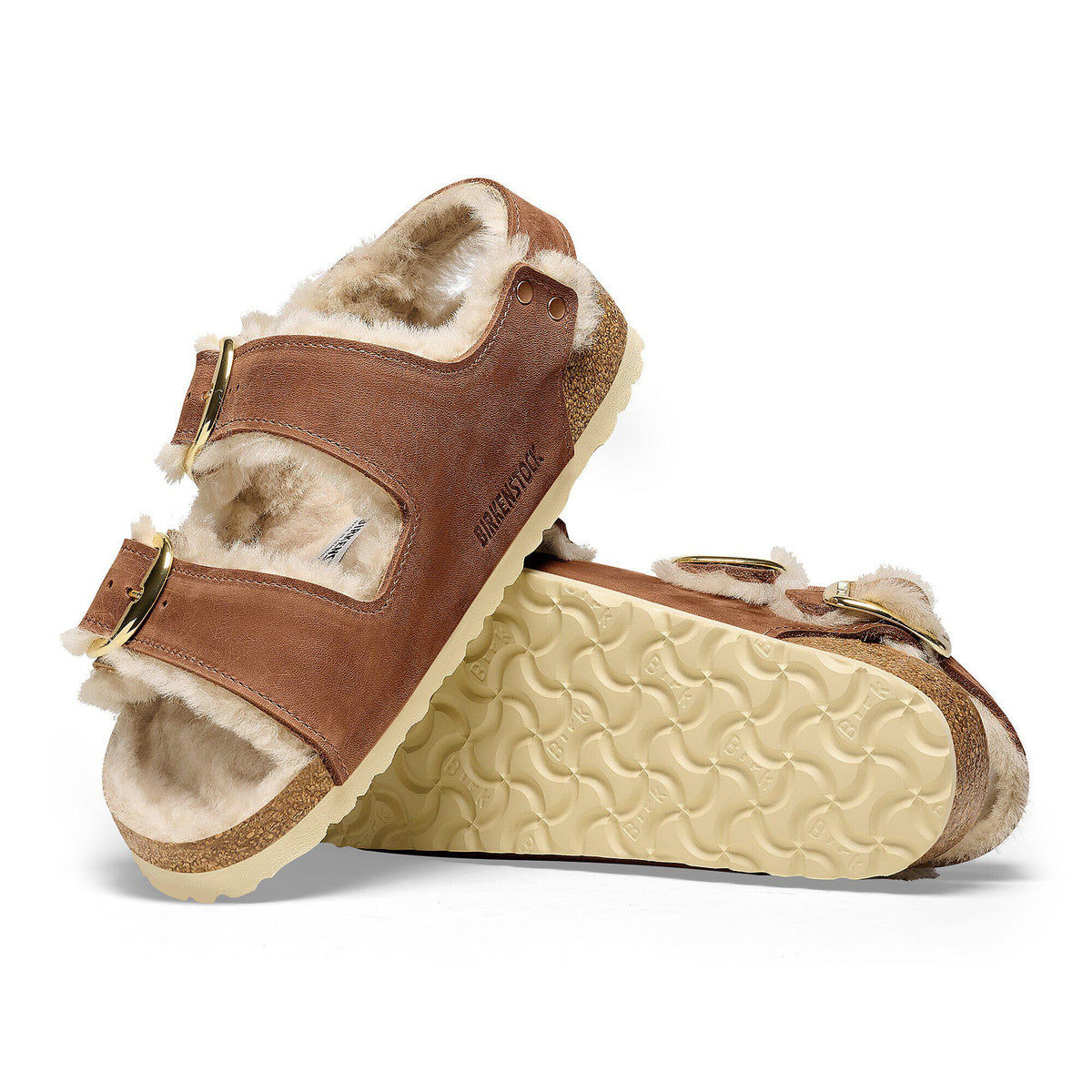Milano Big Buckle Shearling Oiled Leather in Color Cognac | Birkenstock