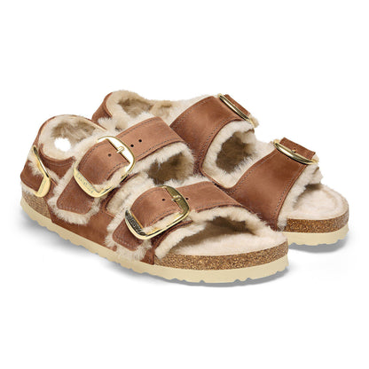 Milano Big Buckle Shearling Oiled Leather in Color Cognac | Birkenstock