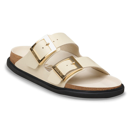 Arizona Droplet Buckle Natural Leather Patent in Color High Shine Ecru | Birkenstock