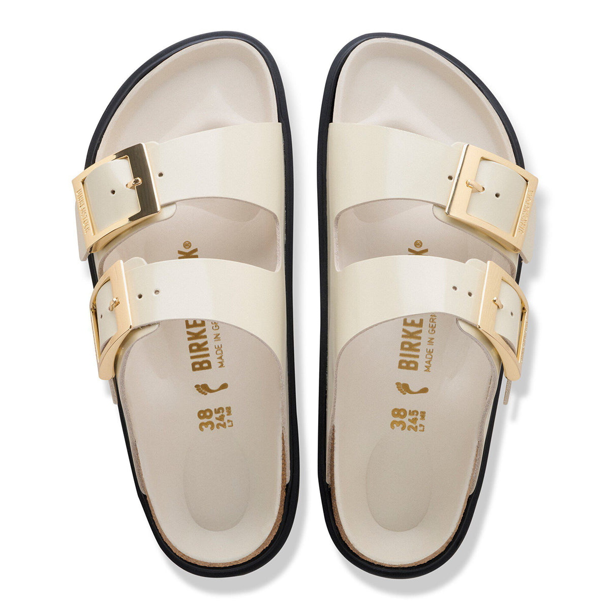 Arizona Droplet Buckle Natural Leather Patent in Color High Shine Ecru | Birkenstock