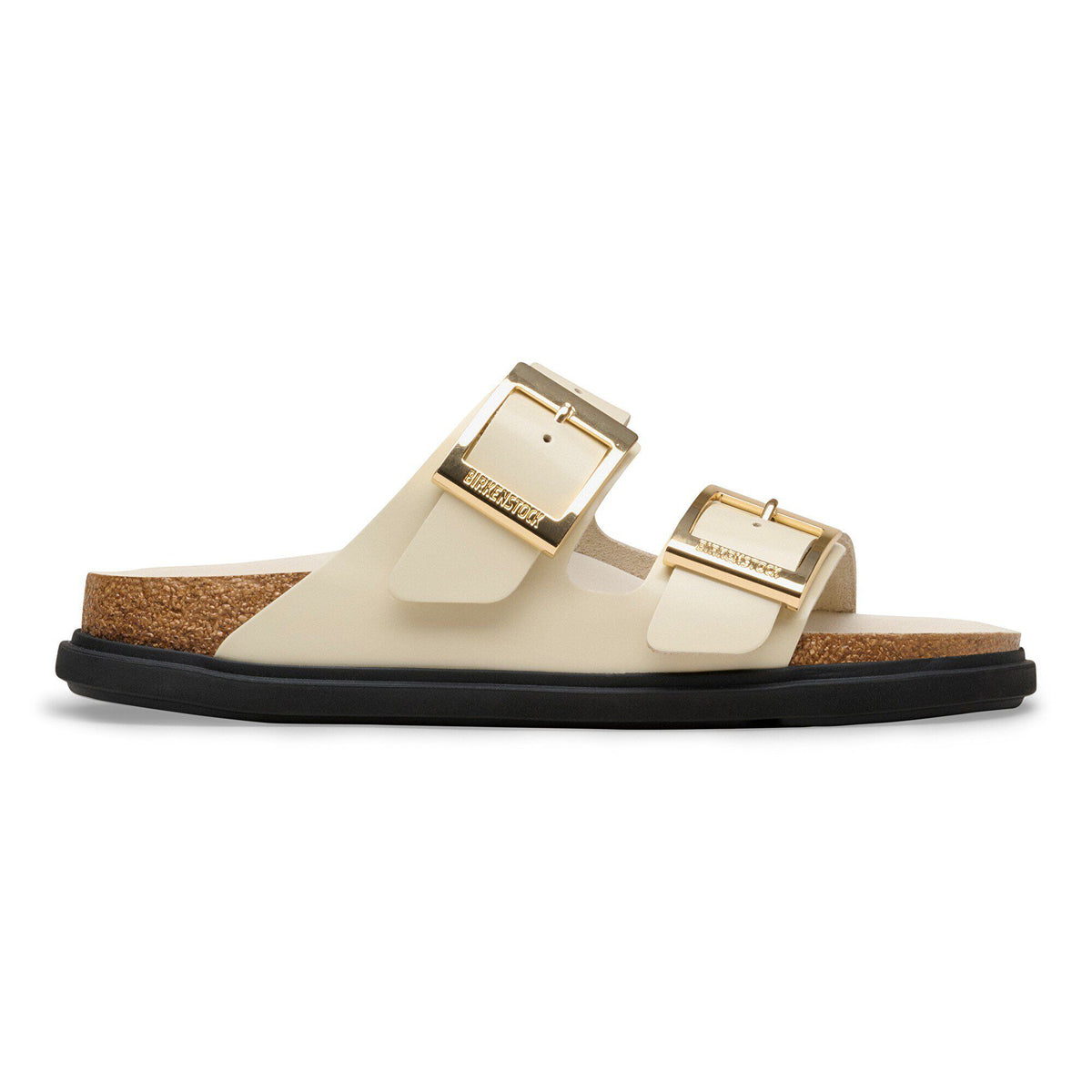 Arizona Droplet Buckle Natural Leather Patent in Color High Shine Ecru | Birkenstock