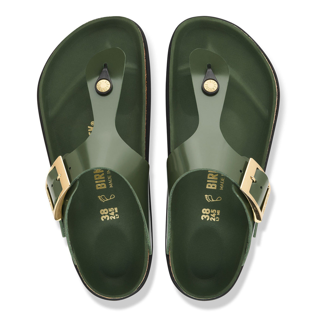 Gizeh Droplet Buckle Natural Leather Patent in Color High-Shine Thyme | Birkenstock