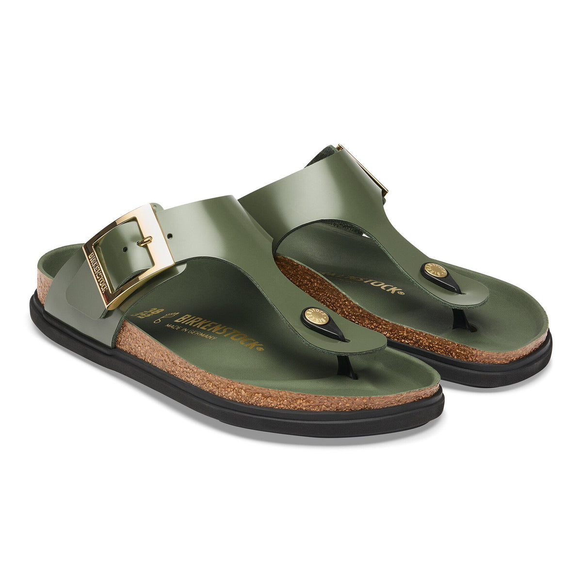 Gizeh Droplet Buckle Natural Leather Patent in Color High-Shine Thyme | Birkenstock