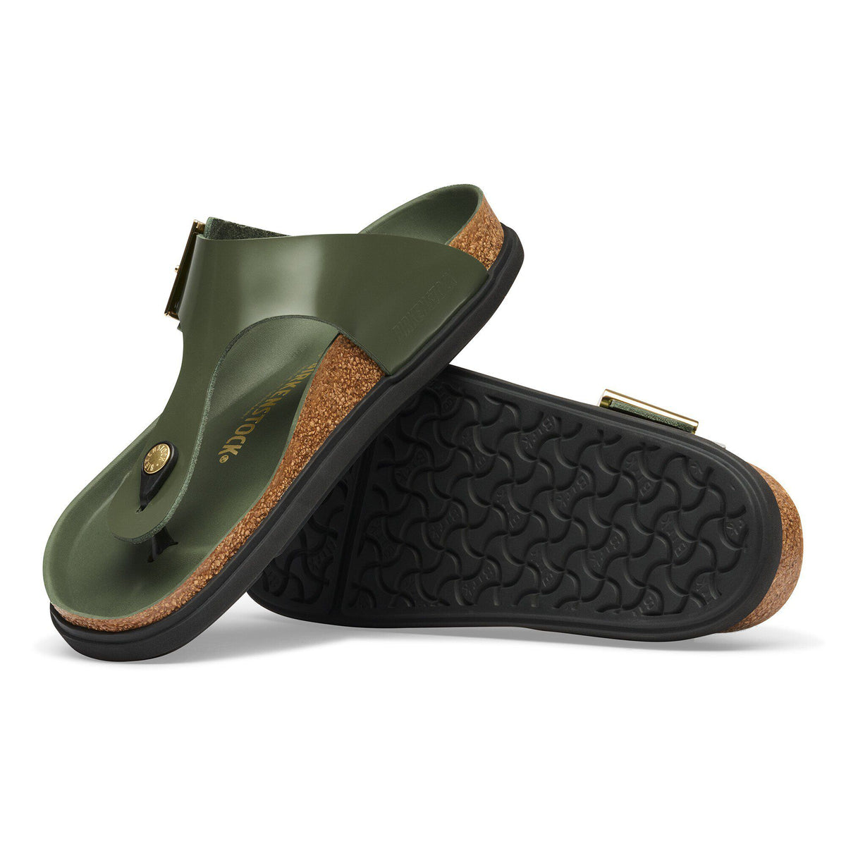 Gizeh Droplet Buckle Natural Leather Patent in Color High-Shine Thyme | Birkenstock