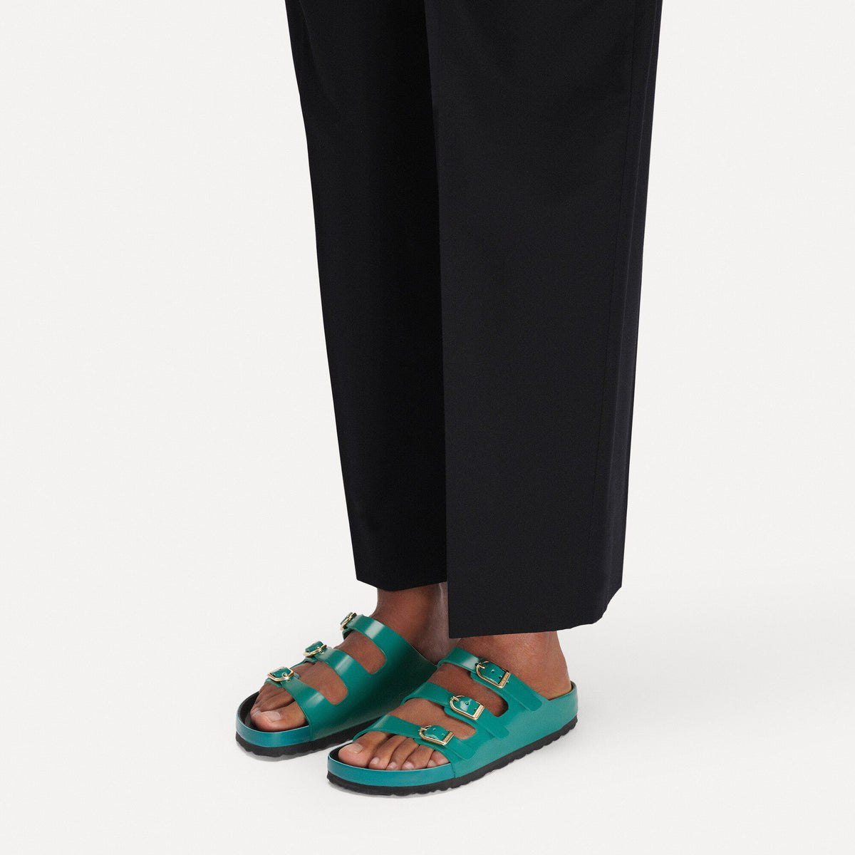 Florida Exquisite Natural Leather Patent in Color High-Shine Dark Teal/Black | Birkenstock