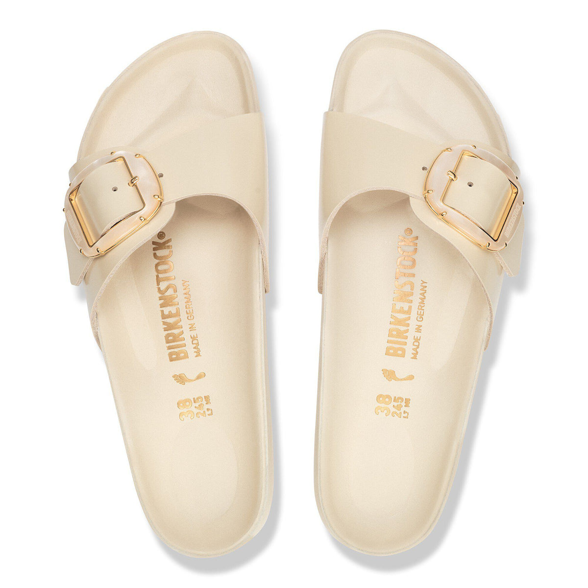 Madrid Big Buckle Pearl Natural Leather Patent in Color High Shine Ecru | Birkenstock