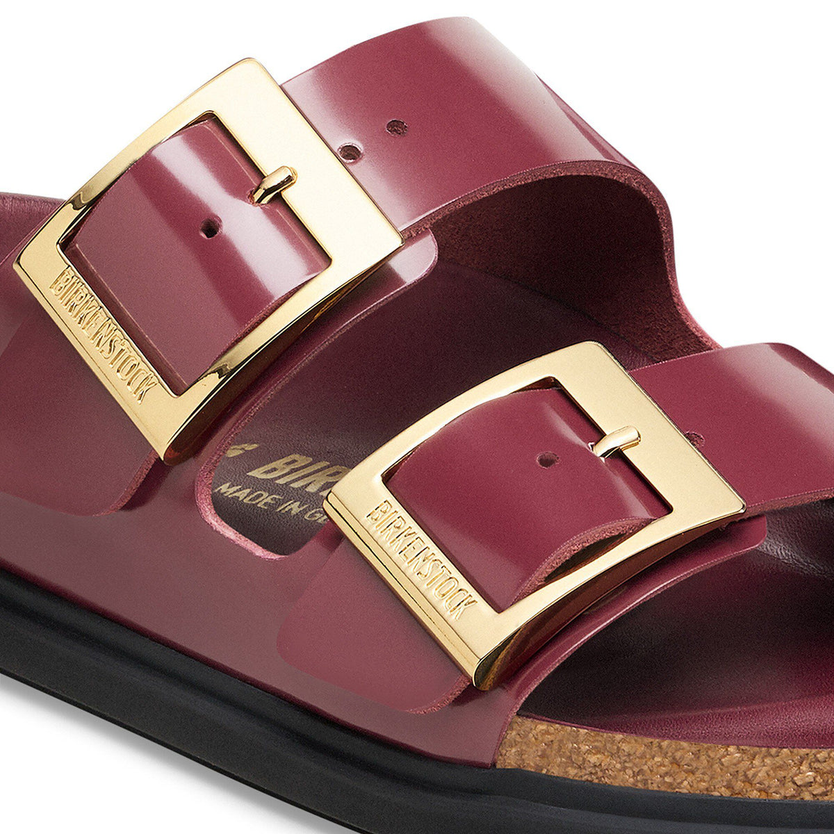 Arizona Droplet Buckle Natural Leather Patent in Color Zinfandel High Shine | Birkenstock