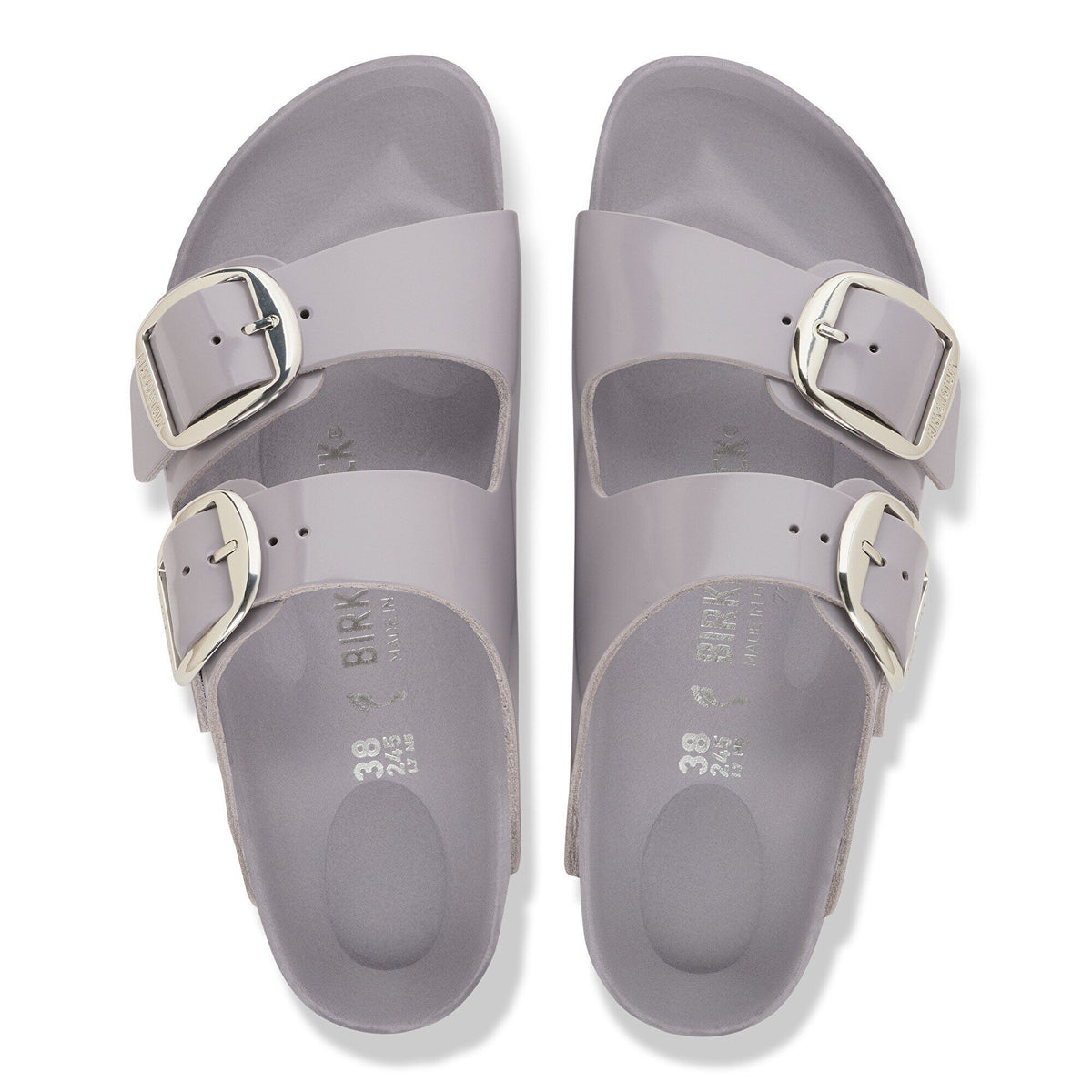 Arizona Big Buckle Natural Leather Patent in Color High-Shine Lavender Sky | Birkenstock