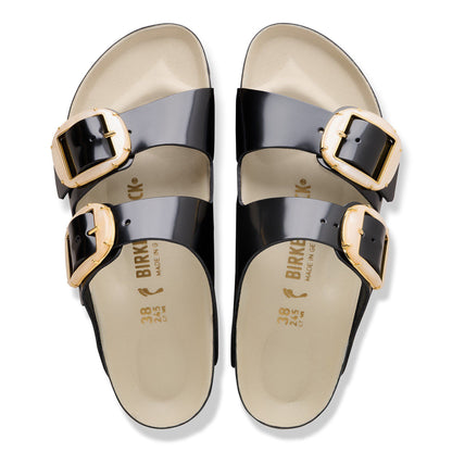 Arizona Big Buckle Pearl Natural Leather Patent in Color High-Shine Black/Ecru | Birkenstock