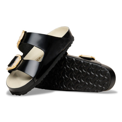 Arizona Big Buckle Pearl Natural Leather Patent in Color High-Shine Black/Ecru | Birkenstock