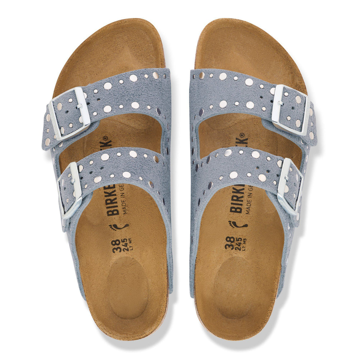 Arizona Rivets Suede Leather in Color Stone Blue | Birkenstock