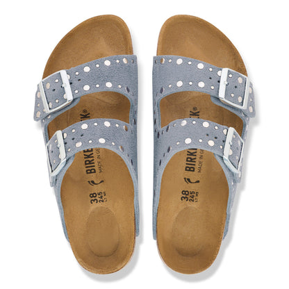Arizona Rivets Suede Leather in Color Stone Blue | Birkenstock
