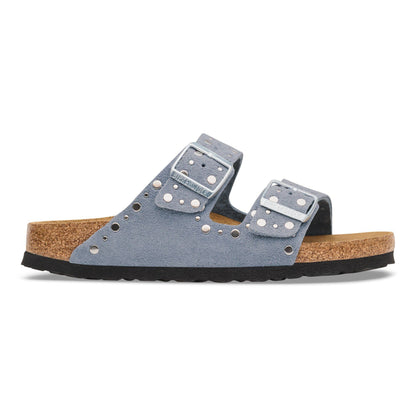 Arizona Rivets Suede Leather in Color Stone Blue | Birkenstock