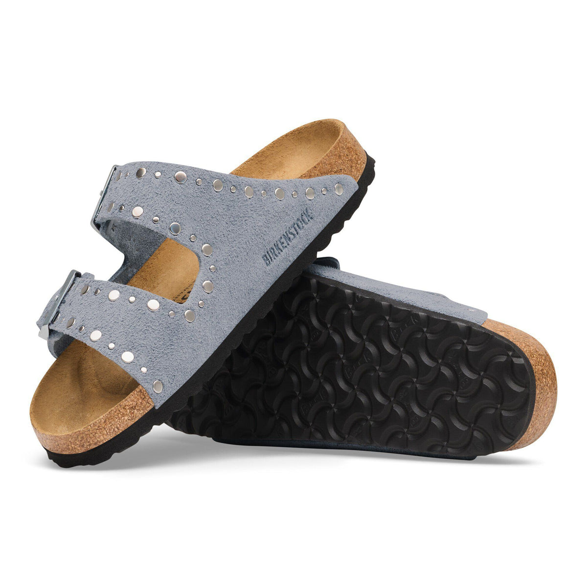 Arizona Rivets Suede Leather in Color Stone Blue | Birkenstock