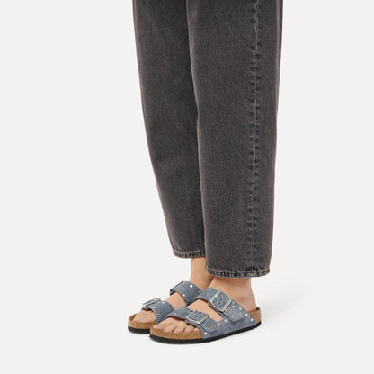 Arizona Rivets Suede Leather in Color Stone Blue | Birkenstock