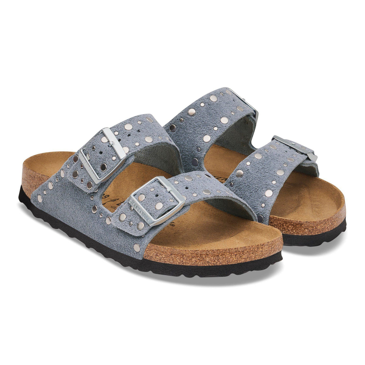 Arizona Rivets Suede Leather in Color Stone Blue | Birkenstock