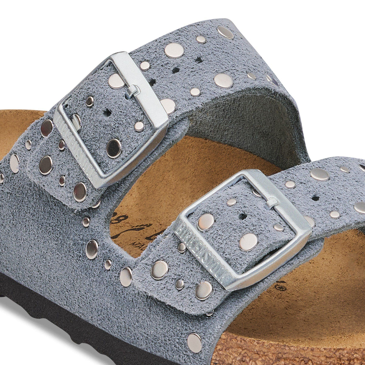 Arizona Rivets Suede Leather in Color Stone Blue | Birkenstock