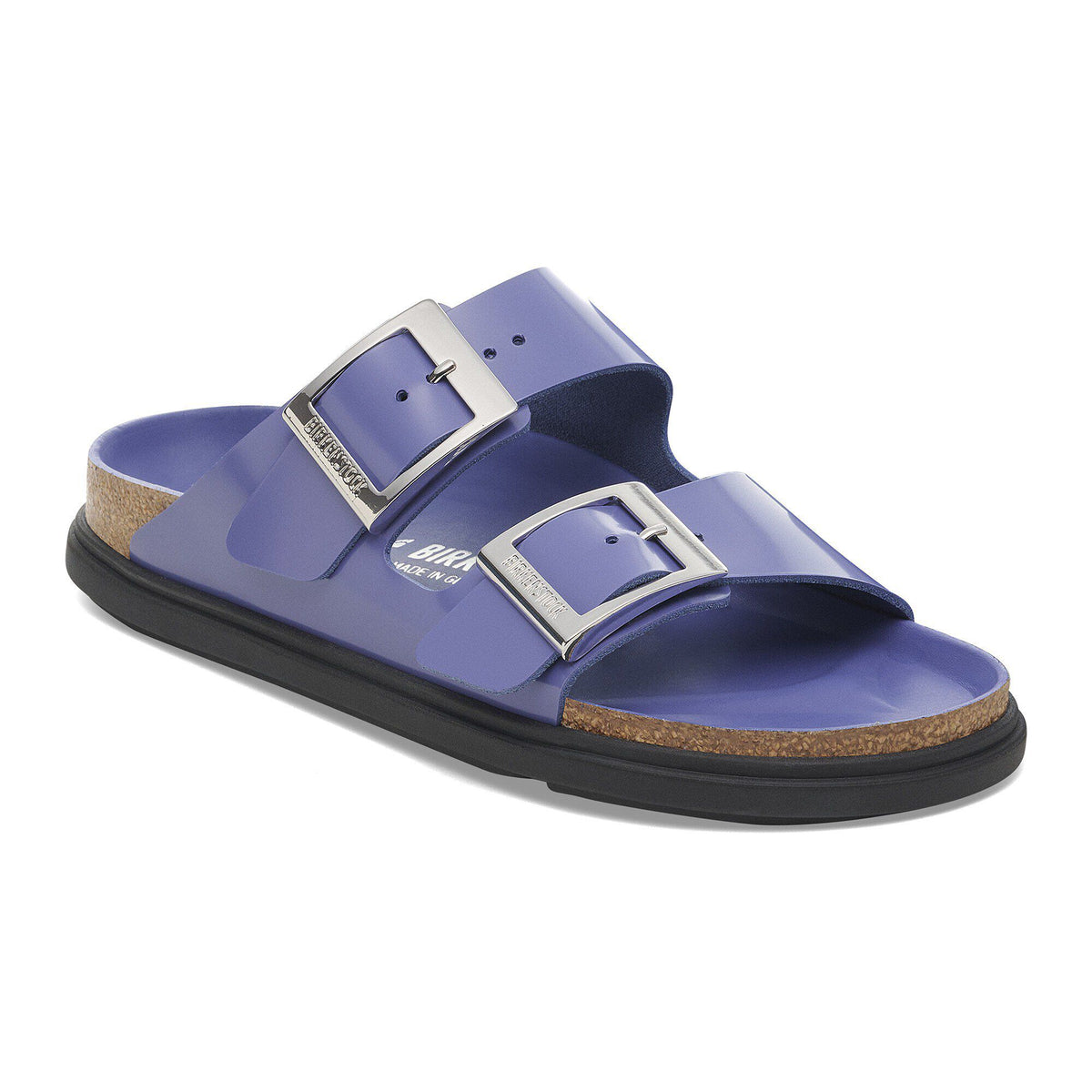 Arizona Droplet Buckle Natural Leather Patent in Color High Shine Purple Dusk | Birkenstock